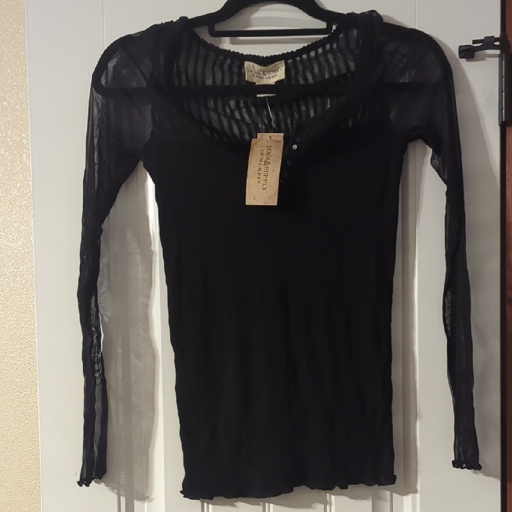 Denim & Supply Ralph Lauren Black Sheer Long Sleeve Top XS